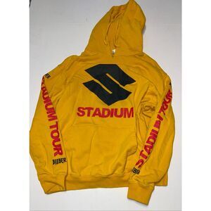 Justin Bieber 2017 Purpose Stadium Tour Hoodie Sweater Distressed Yellow Size L